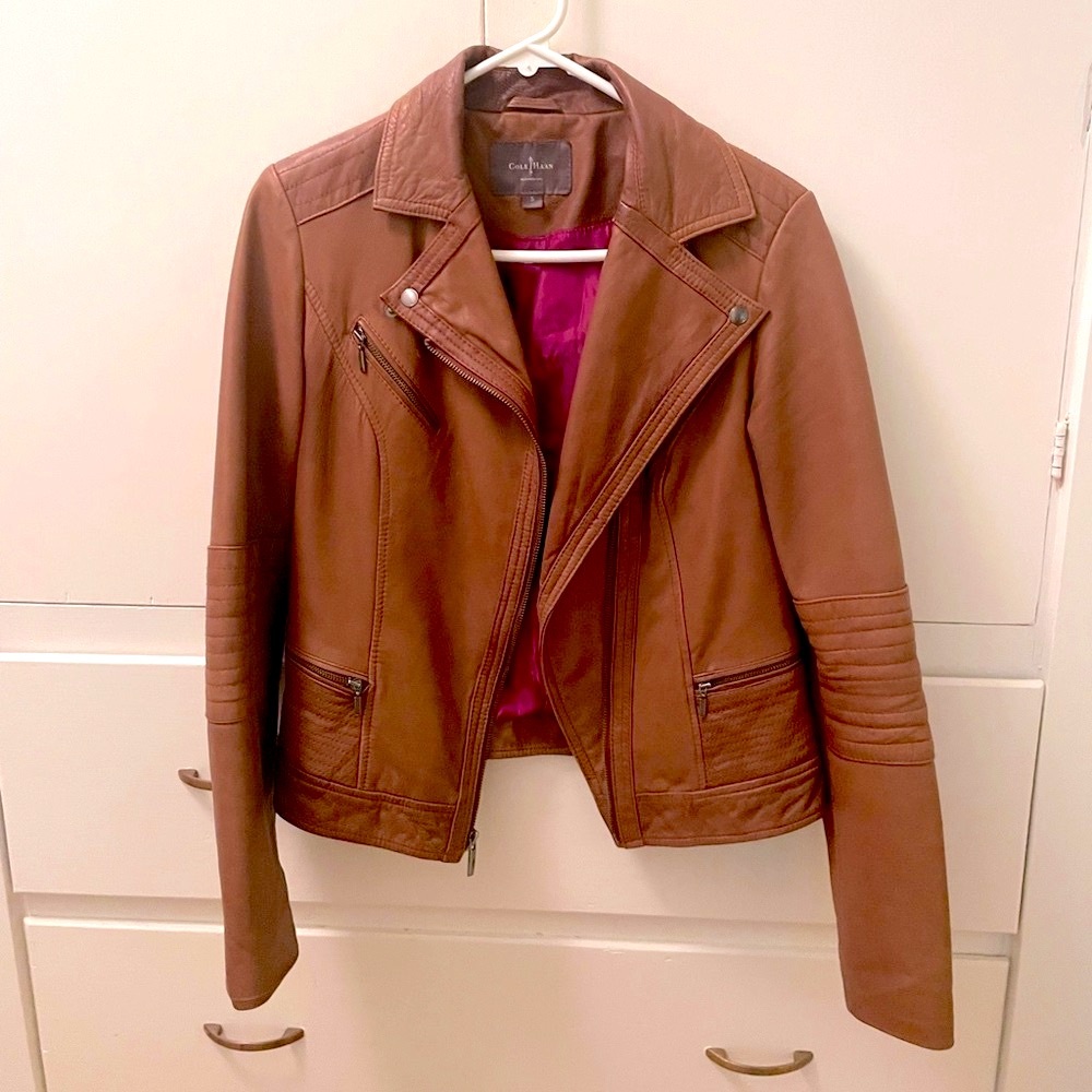 Real 100% Leather Moto Jacket Cole Han